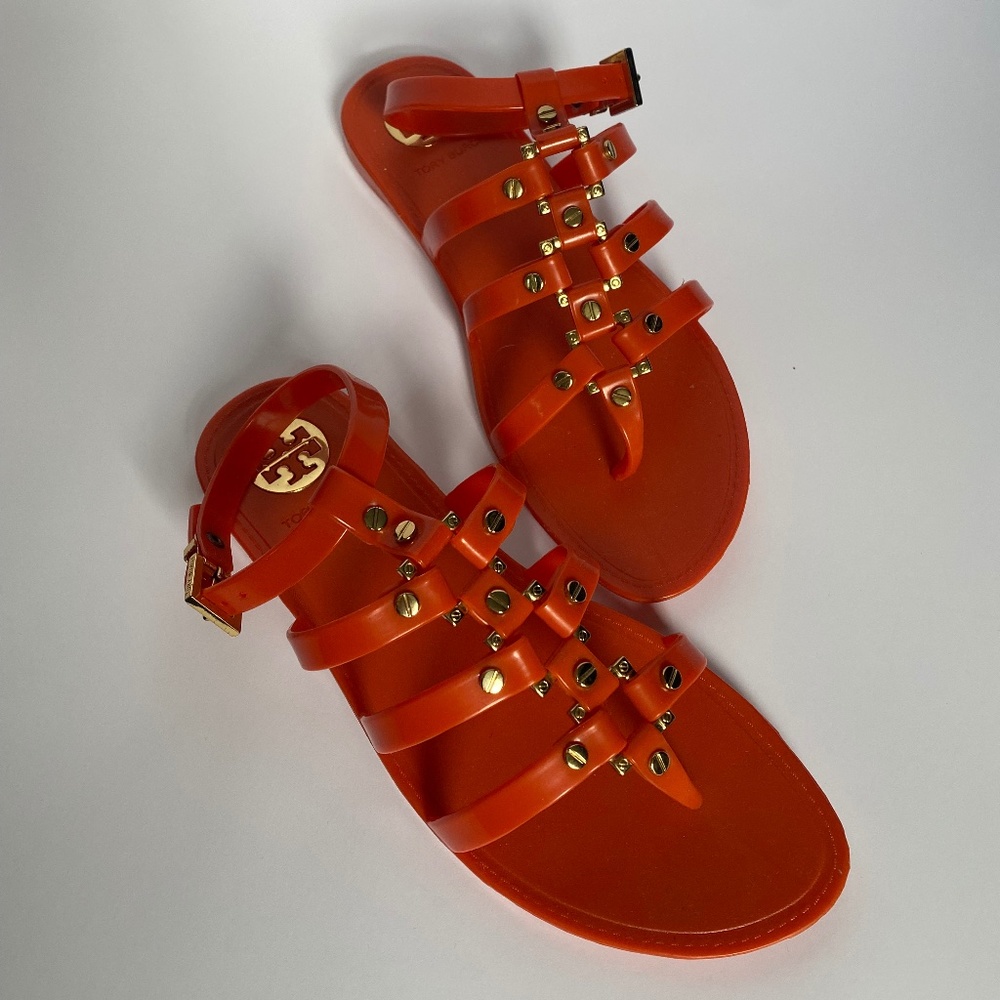 NEVER WORN TORY BURCH VAUGHN ORANGE JELLY SANDALS